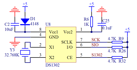 图 15-7  DS1302 电容作备用电源