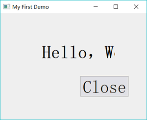 具有 Close 按钮的“Hello World”程序