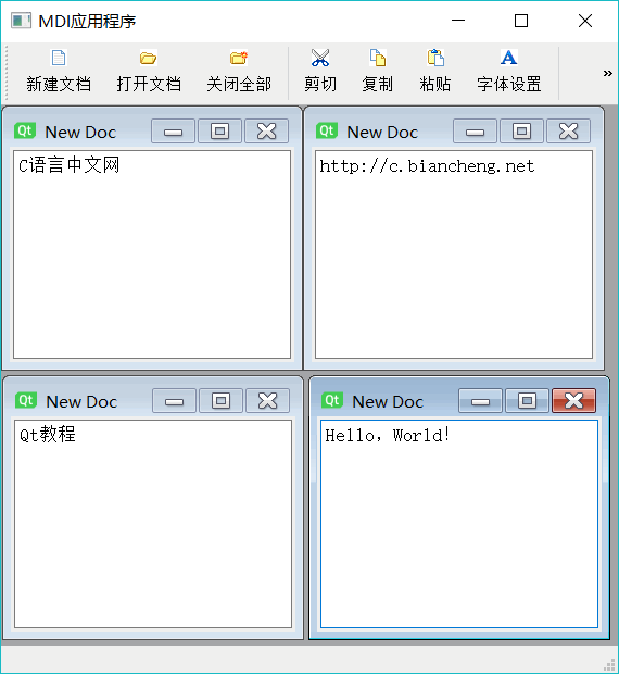 MDI 应用程序实例 samp6_4 的运行时界面