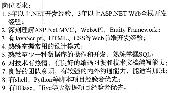 某公司对.NET资深开发工程师的岗位要求