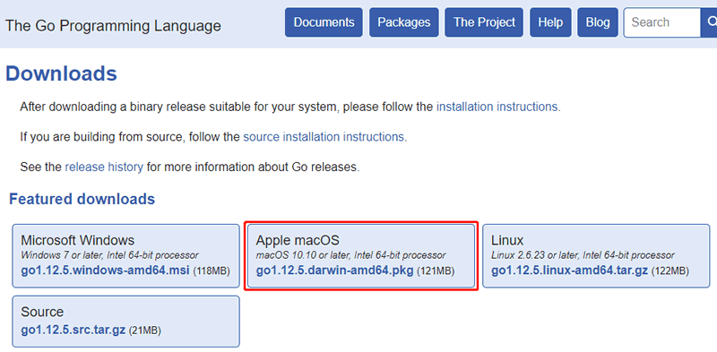 下载Mac OS版Go语言开发包