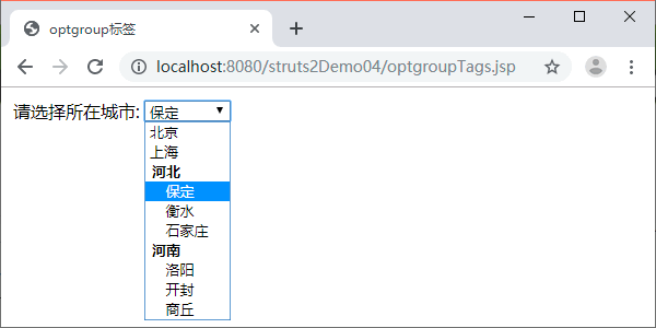 <s:optgroup>标签的使用