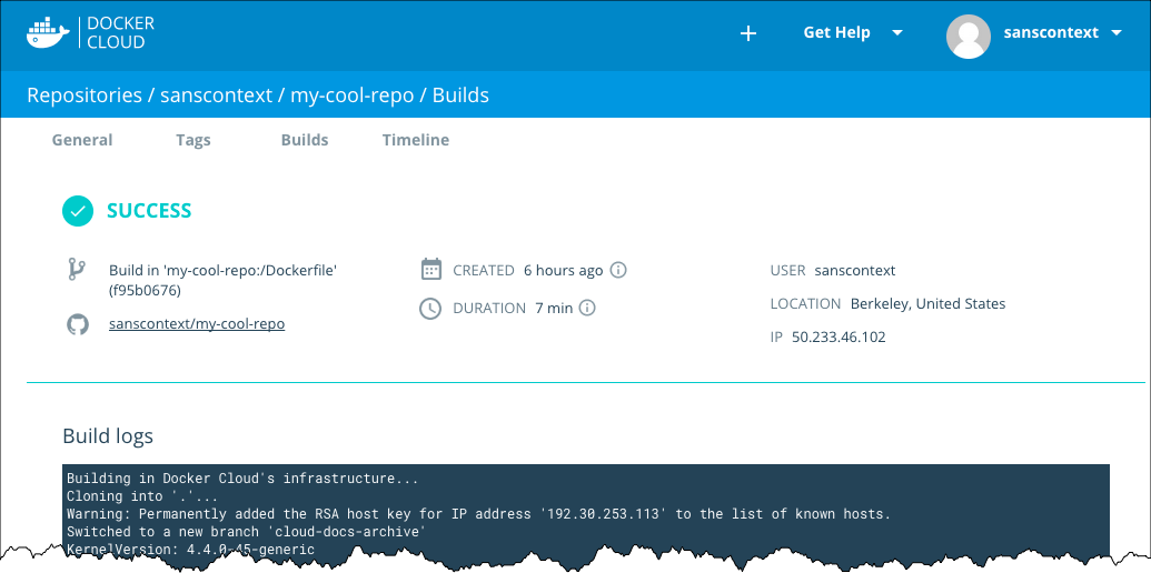 screen showing a build report