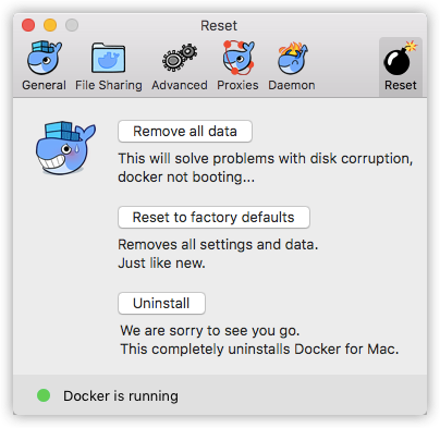 Uninstall or reset Docker