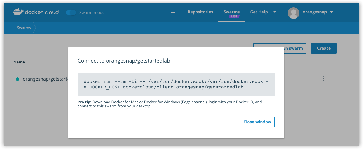 get swarm connect command from Cloud UI