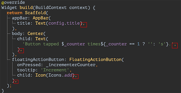 Automatically formatted code with trailing commas