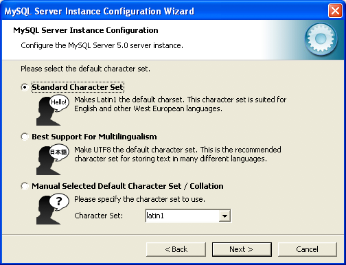 MySQL Server Instance Configuration Wizard: Character Set